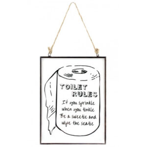 Toilet Rules -lasinen seinäkyltti