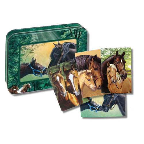 Hevosystävykset -kortit peltirasiassa