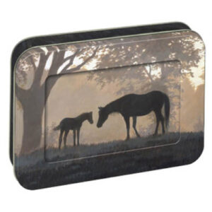 Hevonen ja varsa -kortit peltirasiassa