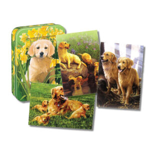 Koiranpennut -kortit peltirasiassa*